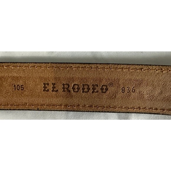 El Rodeo Rust Red Embossed Stitched Leather Belt Western 1.5” Wide 34 -36” Waist - Picture 6 of 6